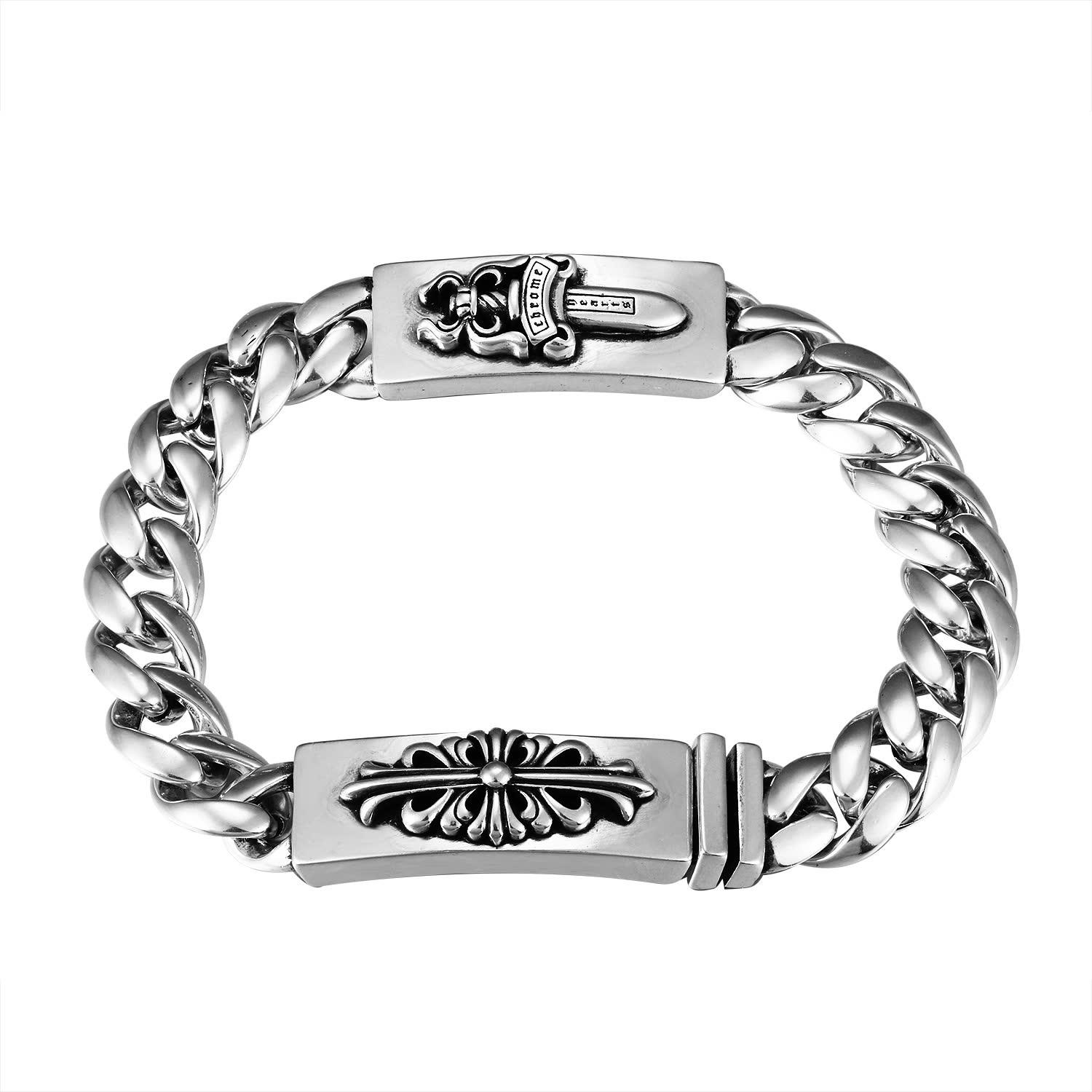 Chrome Hearts Silver Plated Braided Chain Bracelet with Decorative Clasp